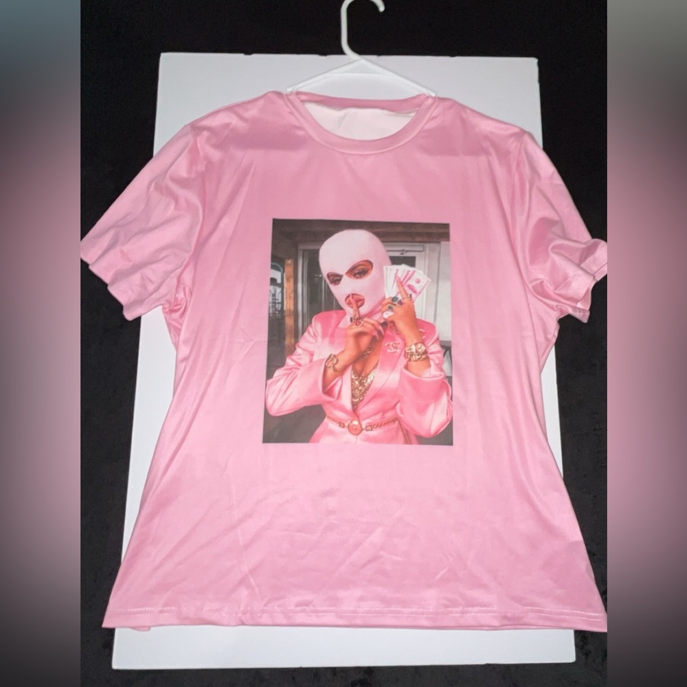 Pink ski mask shirt